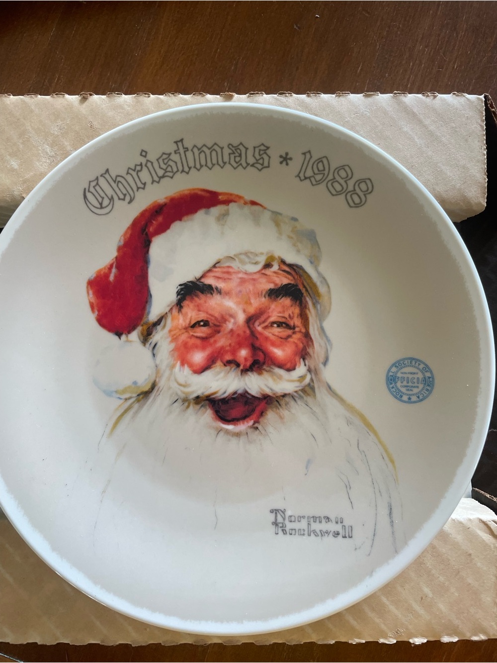 Norman Rockwell Santa Plate - Red, White, Cream, Black
